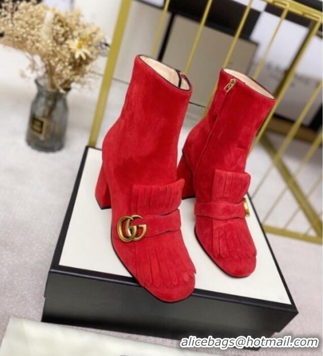 Top Quality Gucci Leather Ankle Boot With Double G Hardware and Fringe 110978 Red