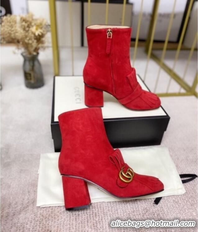 Top Quality Gucci Leather Ankle Boot With Double G Hardware and Fringe 110978 Red