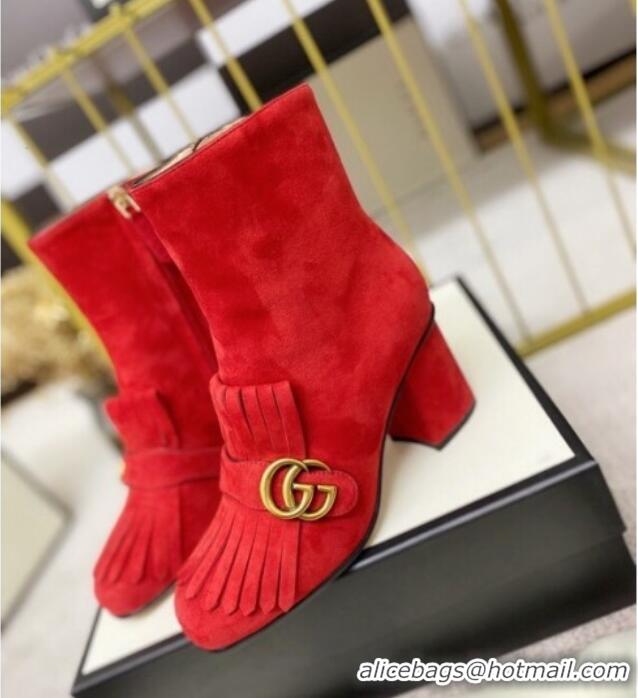 Top Quality Gucci Leather Ankle Boot With Double G Hardware and Fringe 110978 Red