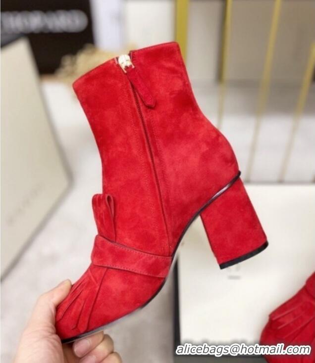 Top Quality Gucci Leather Ankle Boot With Double G Hardware and Fringe 110978 Red