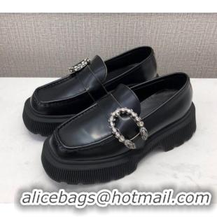 Super Quality Gucci Dionysus Shiny Leather 50mm Platform Loafers 11117 Black