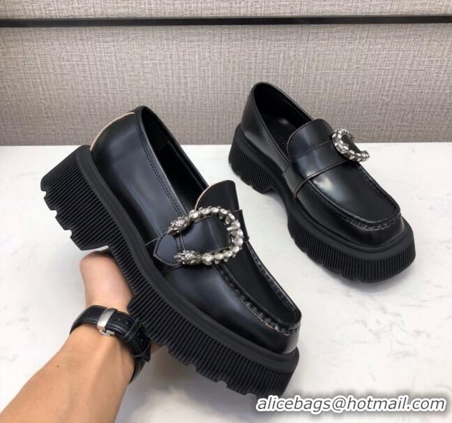 Super Quality Gucci Dionysus Shiny Leather 50mm Platform Loafers 11117 Black