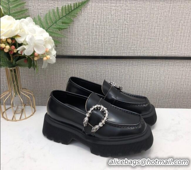 Super Quality Gucci Dionysus Shiny Leather 50mm Platform Loafers 11117 Black