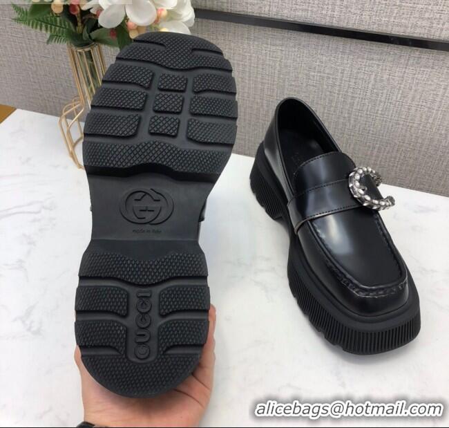 Super Quality Gucci Dionysus Shiny Leather 50mm Platform Loafers 11117 Black