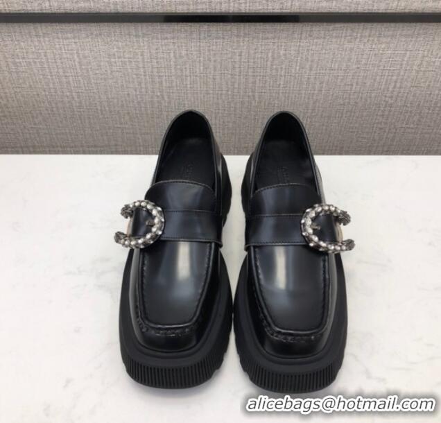 Super Quality Gucci Dionysus Shiny Leather 50mm Platform Loafers 11117 Black