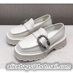 New Style Gucci Dionysus Shiny Leather 50mm Platform Loafers 11117 White