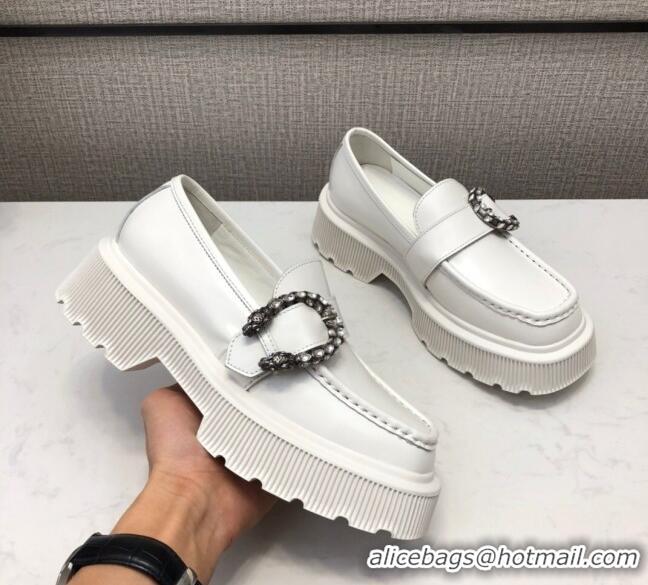 New Style Gucci Dionysus Shiny Leather 50mm Platform Loafers 11117 White