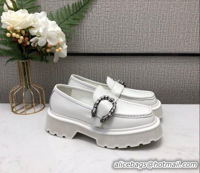 New Style Gucci Dionysus Shiny Leather 50mm Platform Loafers 11117 White