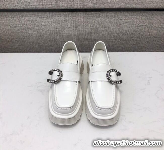 New Style Gucci Dionysus Shiny Leather 50mm Platform Loafers 11117 White