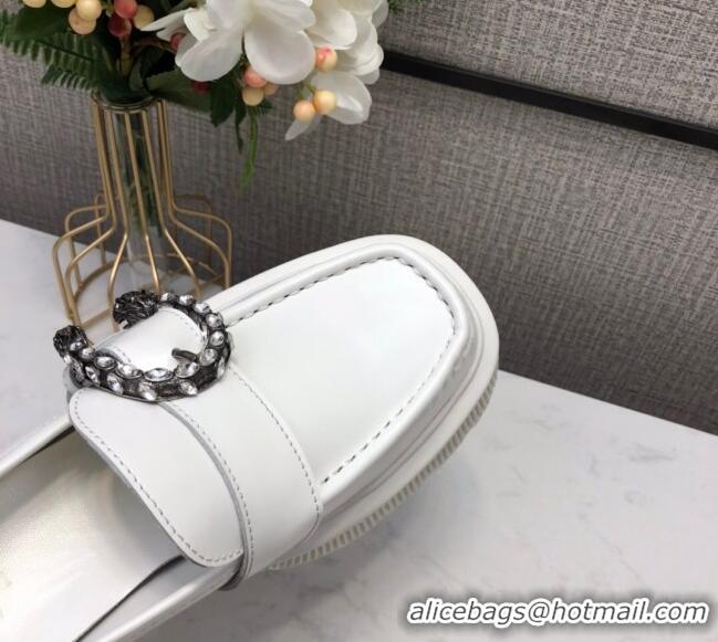 New Style Gucci Dionysus Shiny Leather 50mm Platform Loafers 11117 White