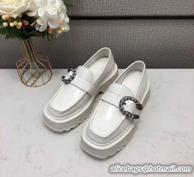 New Style Gucci Dionysus Shiny Leather 50mm Platform Loafers 11117 White