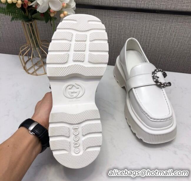 New Style Gucci Dionysus Shiny Leather 50mm Platform Loafers 11117 White