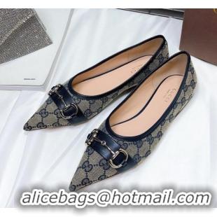 Low Price Gucci GG Ballet Flat with Horsebit 11203 Grey/Blue