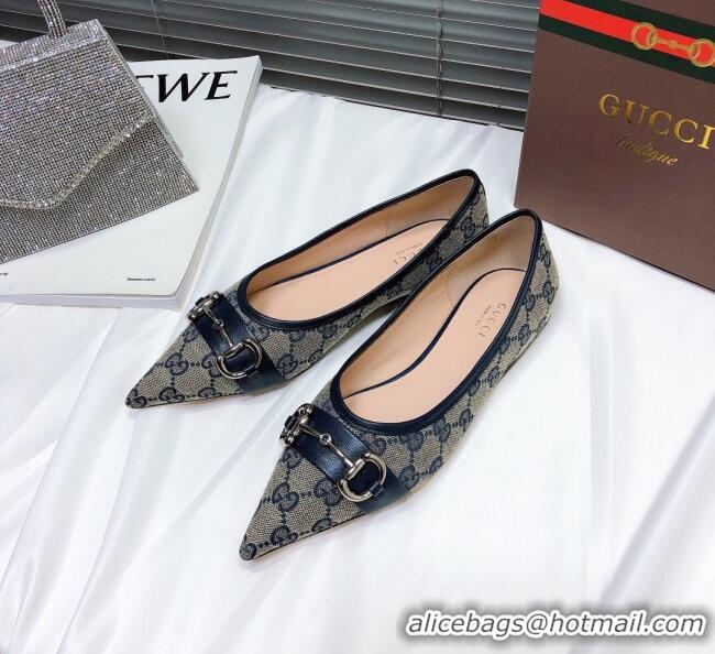 Low Price Gucci GG Ballet Flat with Horsebit 11203 Grey/Blue