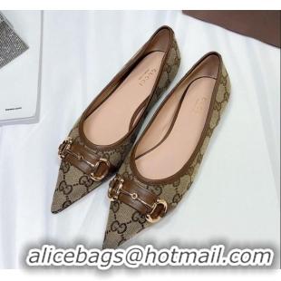 Charming Gucci GG Ballet Flat with Horsebit 11203 Coffee Brown