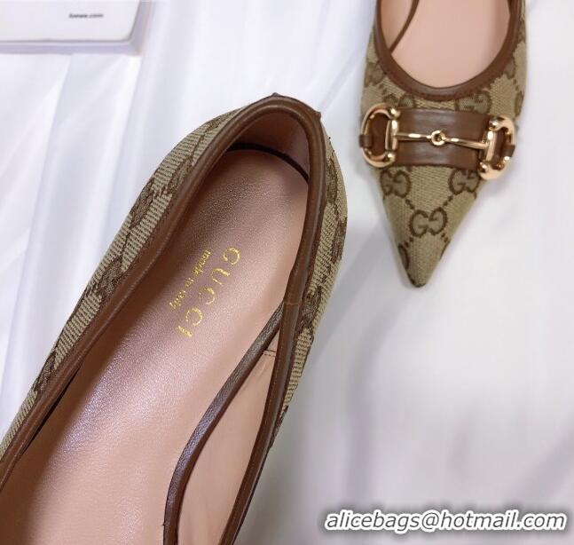 Charming Gucci GG Ballet Flat with Horsebit 11203 Coffee Brown