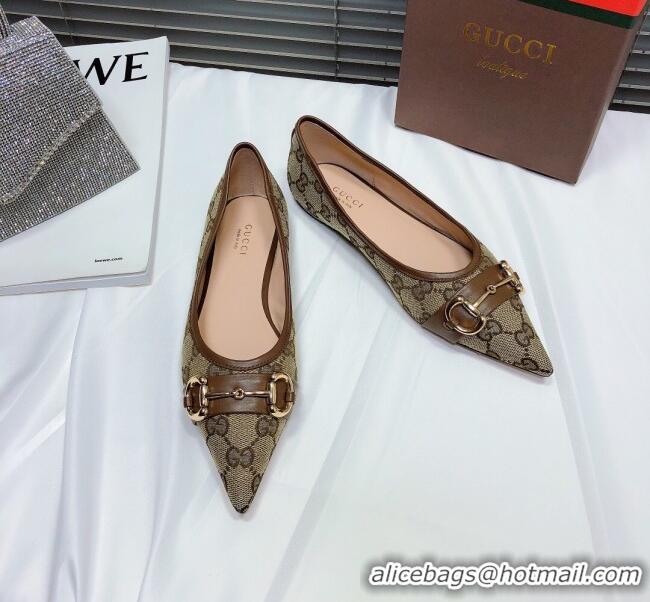 Charming Gucci GG Ballet Flat with Horsebit 11203 Coffee Brown