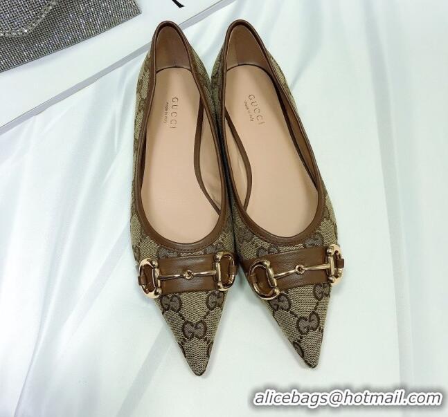 Charming Gucci GG Ballet Flat with Horsebit 11203 Coffee Brown