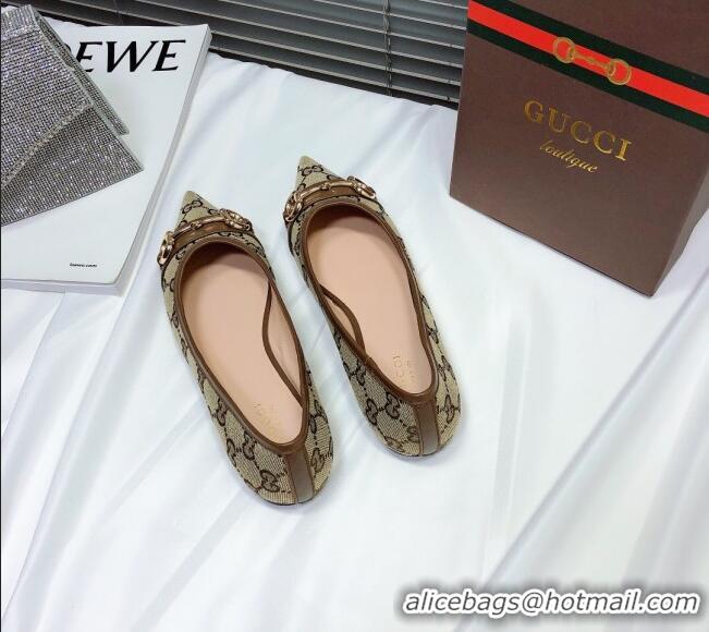 Charming Gucci GG Ballet Flat with Horsebit 11203 Coffee Brown