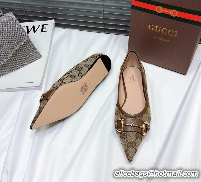 Charming Gucci GG Ballet Flat with Horsebit 11203 Coffee Brown