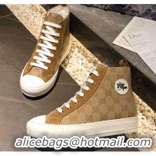 Best Product Gucci x Dior GG Canvas Short Sneaker Boots with Logo Patch 111422 Brown