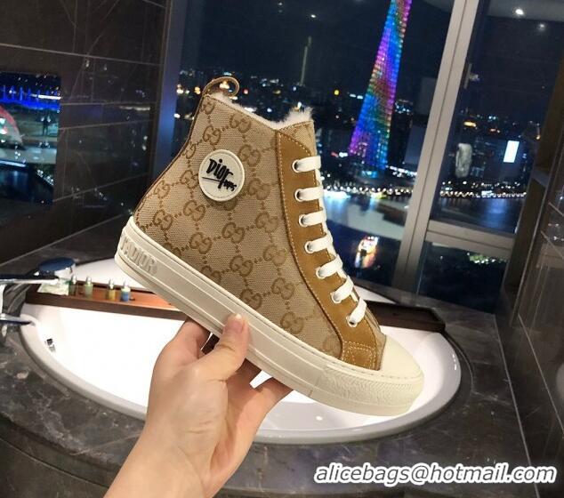 Best Product Gucci x Dior GG Canvas Short Sneaker Boots with Logo Patch 111422 Brown