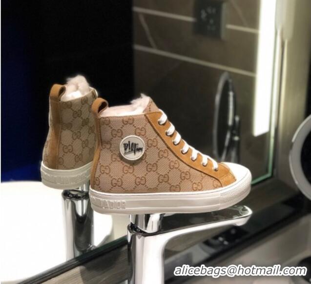 Best Product Gucci x Dior GG Canvas Short Sneaker Boots with Logo Patch 111422 Brown