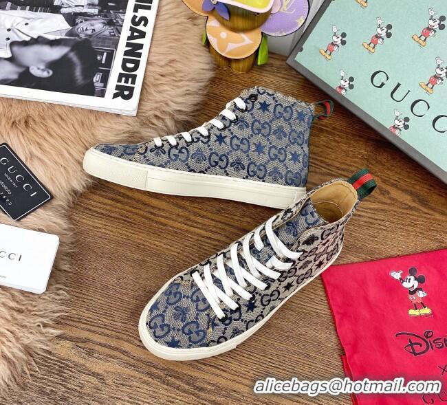 Low Cost Gucci GG Star Bee Canvas High top Sneakers 111442 Grey/Blue