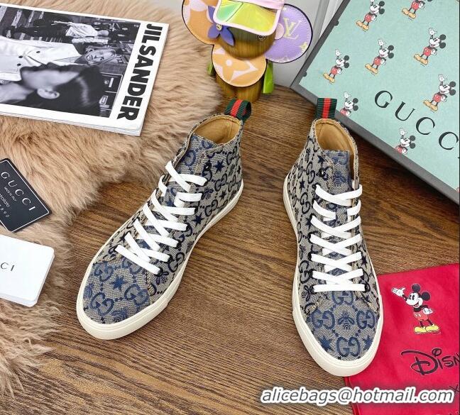 Low Cost Gucci GG Star Bee Canvas High top Sneakers 111442 Grey/Blue