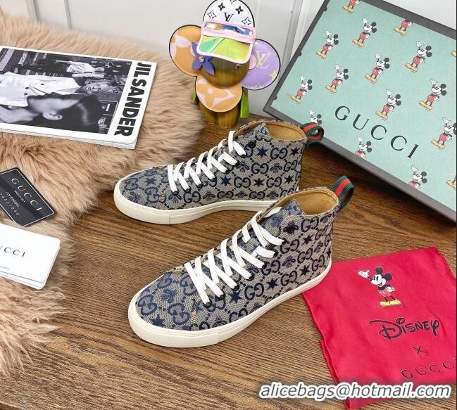 Low Cost Gucci GG Star Bee Canvas High top Sneakers 111442 Grey/Blue