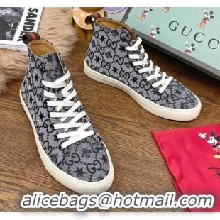 Good Quality Gucci GG Star Bee Canvas High top Sneakers 111442 Grey/Black