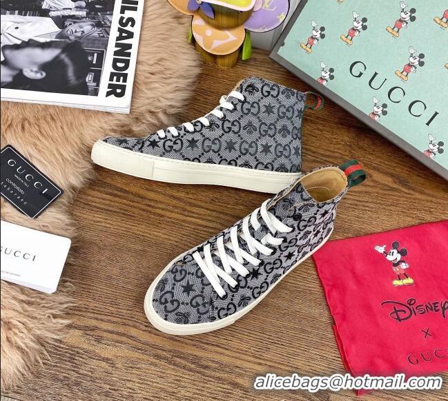 Good Quality Gucci GG Star Bee Canvas High top Sneakers 111442 Grey/Black