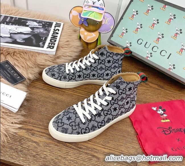 Good Quality Gucci GG Star Bee Canvas High top Sneakers 111442 Grey/Black