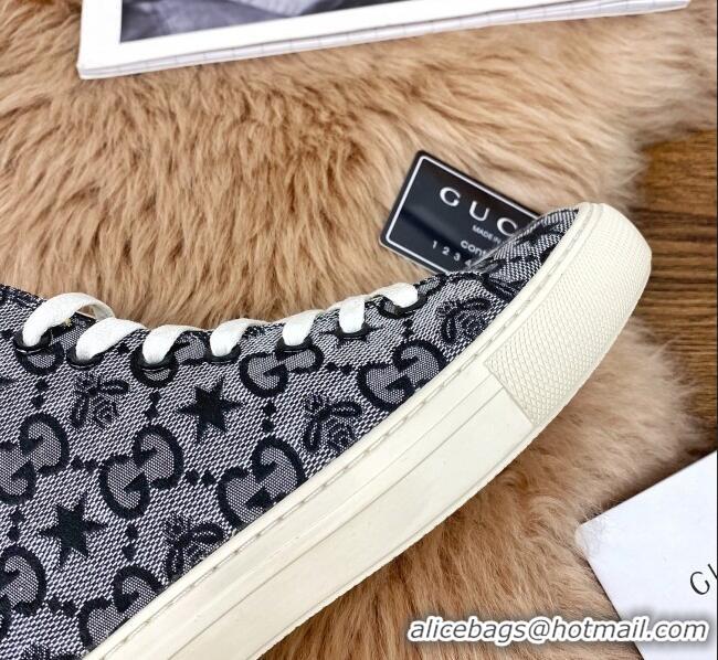 Good Quality Gucci GG Star Bee Canvas High top Sneakers 111442 Grey/Black