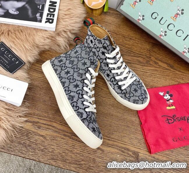 Good Quality Gucci GG Star Bee Canvas High top Sneakers 111442 Grey/Black