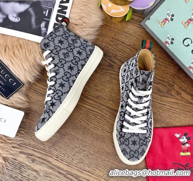 Good Quality Gucci GG Star Bee Canvas High top Sneakers 111442 Grey/Black