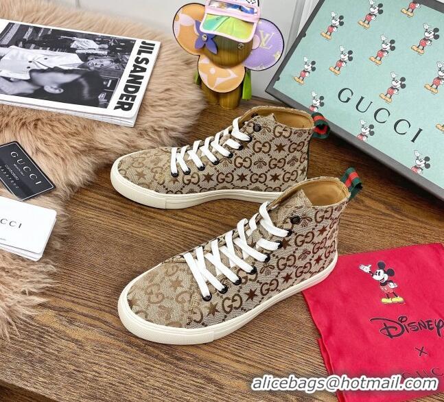 Good Product Gucci GG Star Bee Canvas High top Sneakers 111442 Brown