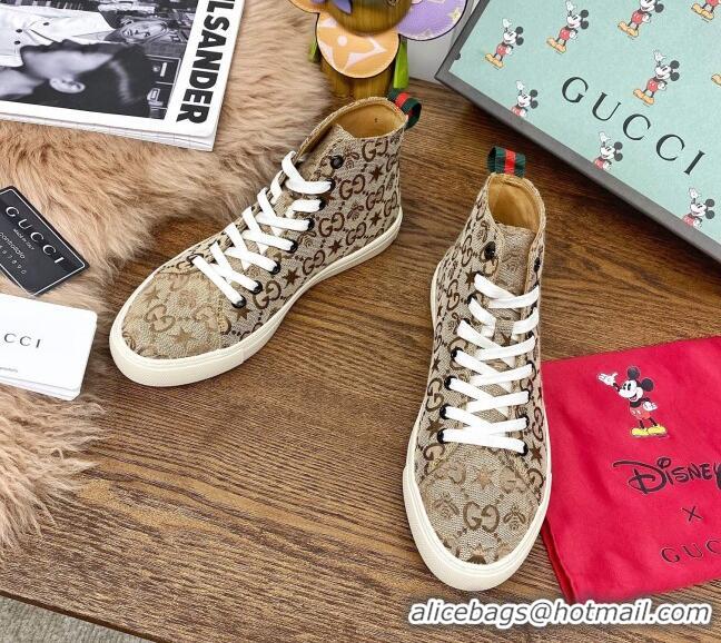 Good Product Gucci GG Star Bee Canvas High top Sneakers 111442 Brown