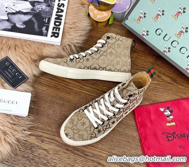 Good Product Gucci GG Star Bee Canvas High top Sneakers 111442 Brown