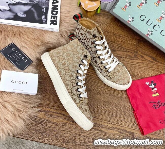 Good Product Gucci GG Star Bee Canvas High top Sneakers 111442 Brown