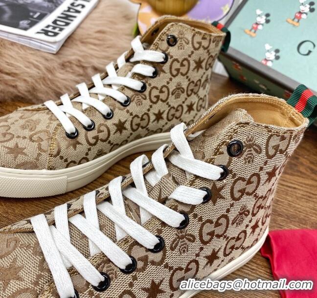 Good Product Gucci GG Star Bee Canvas High top Sneakers 111442 Brown