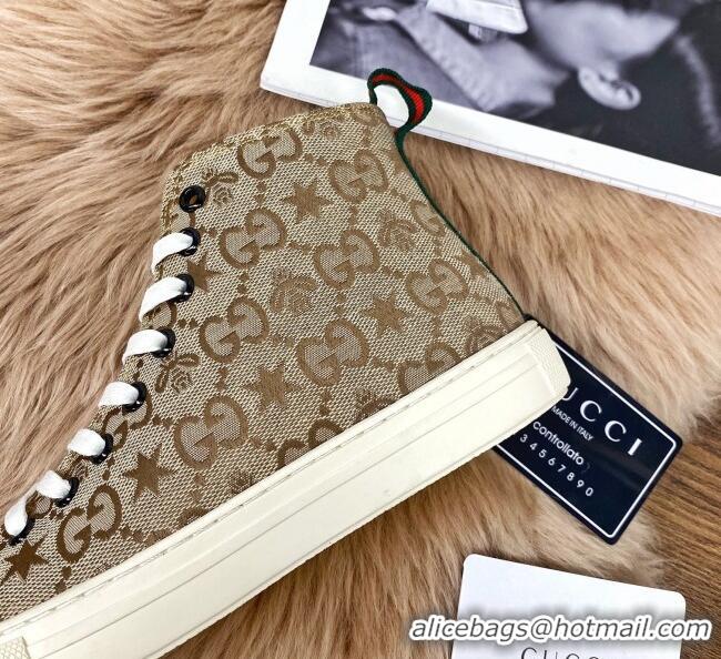 Good Product Gucci GG Star Bee Canvas High top Sneakers 111442 Brown