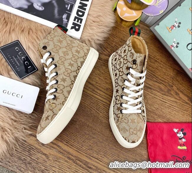 Good Product Gucci GG Star Bee Canvas High top Sneakers 111442 Brown