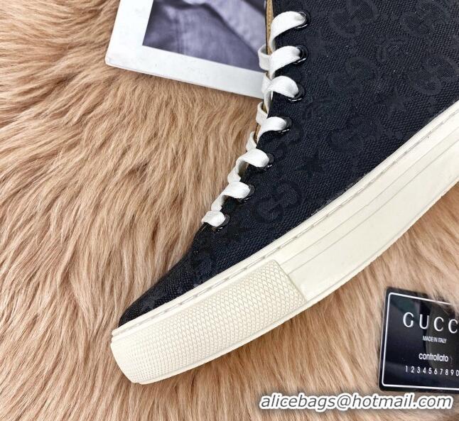 Top Quality Gucci GG Star Bee Canvas High top Sneakers 111442 Black/White