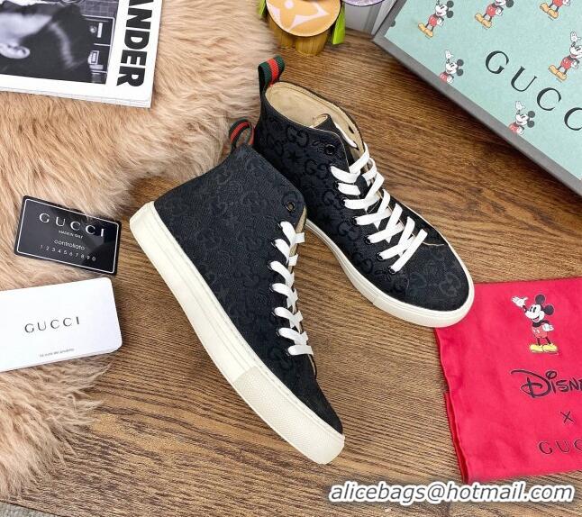 Top Quality Gucci GG Star Bee Canvas High top Sneakers 111442 Black/White