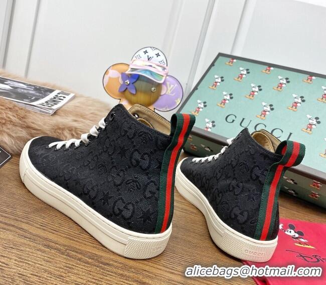 Top Quality Gucci GG Star Bee Canvas High top Sneakers 111442 Black/White