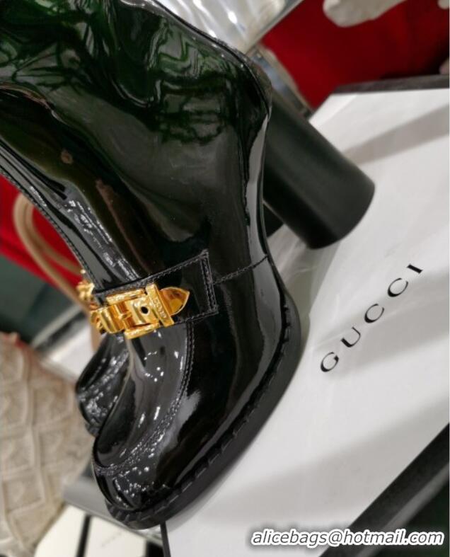 Perfect Gucci Patent Leather Heel Short Boots with CHain Charm 111660 Black