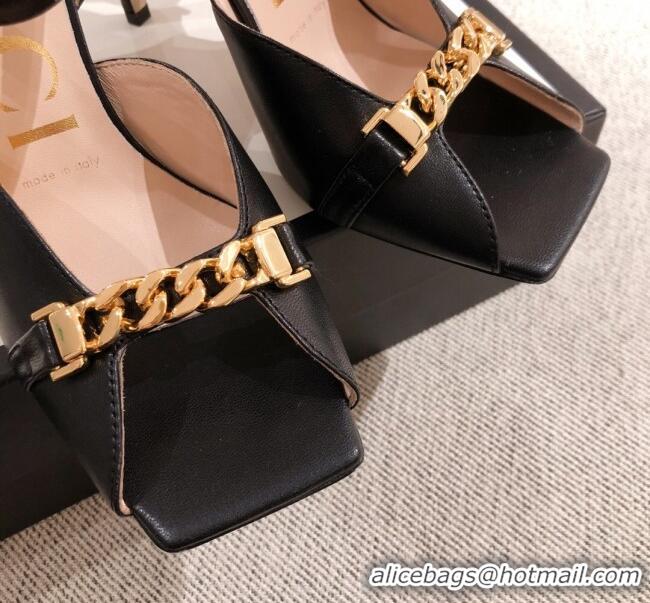 Low Cost Gucci Leather 7.5 cm Mid-heel Sandals with Chain 111668 Black