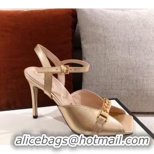 Best Design Gucci Leather 7.5 cm Mid-heel Sandals with Chain 111668 Gold