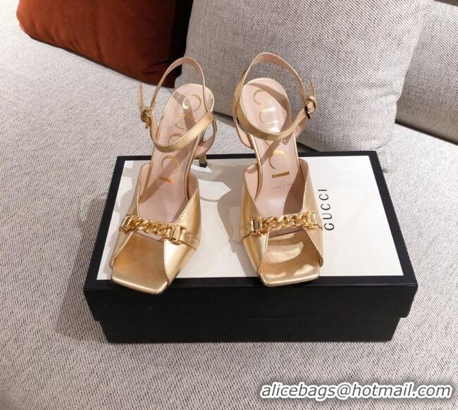 Best Design Gucci Leather 7.5 cm Mid-heel Sandals with Chain 111668 Gold